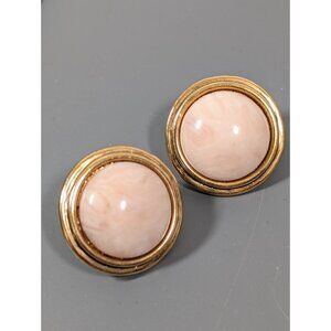 Vintage Napier Cream Swirl Lucite Cabochon Earrings Gold Tone Round Statement